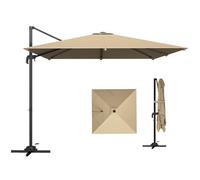 OUTSUNNY 3 x 3 m Cantilever Parasol, Square Patio Umbrella with Crank Handle in Khaki Outsunny Khaki