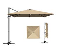 Outsunny 3 x 3 m Cantilever Parasol, Square Patio Umbrella with Crank Handle, Cross Base, Tilt, 360° Rotation, Khaki