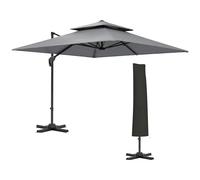 Outsunny 3 x 3 m Cantilever Parasol with Aluminium Frame, 360° Rotation, Tilt and Crank, Double Top Garden Umbrella with Cover, Only Cross Base Included, Light Grey