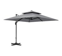 Outsunny 3 x 3(m) Cantilever Parasol with Aluminium Frame, Crank and Tilt, 360° Rotation, Double Top Garden Umbrella with Base and Cover, Light Grey