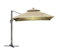Outsunny 3 x 3(m) Cantilever Umbrella Power Bank Solar Cold Light Khaki, Brown