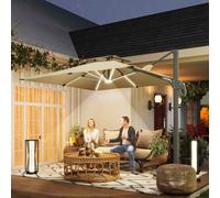 Outsunny 3 x 3(m) Cantilever Umbrella Power Bank Solar Cold Light Khaki | TJ Hughes