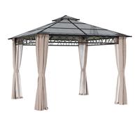 Outsunny 3 x 3 (m) Double Roof Hard Top Gazebo with Nettings & Curtains