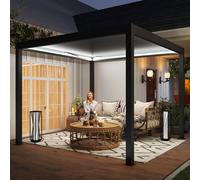 Outsunny 3 x 3(m) Electric Louvered Pergola Aluminium Pergola w/ LED Light, Grey