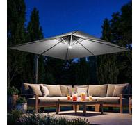 Outsunny 3 X 3 M Garden Cantilever Parasol W/ Light, Cover, Wind Protection