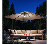 Outsunny 3 x 3 m Garden Cantilever Parasol w/ Light, Cover, Wind Protection - Not applicable - Cantilever Parasol - Khaki