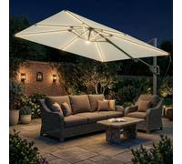 Outsunny 3 x 3 m Garden Cantilever Parasol w/ Light, Cover, Wind Protection - Cantilever Parasol - Cream - 298 x 296 x 262 cm