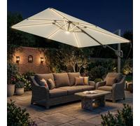 Outsunny 3 x 3 m Garden Cantilever Parasol w/ Light, Cover, Wind Protection - Cantilever Parasol - Cream - 298 x 296 x 262 cm