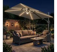 Outsunny 3 x 3 m Garden Cantilever Parasol w/ Light, Cover, Wind Protection - Cantilever Parasol - Dark Grey - 298 x 296 x 262 cm