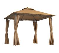 Outsunny 3 x 3 m Garden Gazebo, Double Roof Metal Gazebo with Curtains and Solar-Powered LED Lights, Outdoor Canopy Shelter for Patio, Deck, Brown Brown