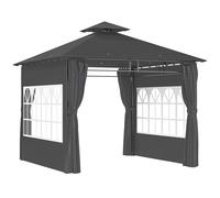 Outsunny 3 x 3 m Garden Gazebo, Double Roof Metal Gazebo with Removable Sidewalls and Church Windows, Outdoor Canopy Shelter, Dark Grey Grey