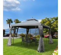 Outsunny 3 x 3(m) Garden Gazebo Double Top Gazebo Canopy w/ Mesh Grey | TJ Hughes