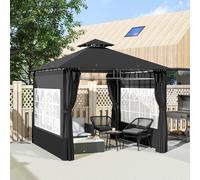 Outsunny 3 x 3 m Garden Gazebo, Outdoor Gazebo Canopy Shelter, Black - Black - Metal, Polyester Fabric - 2.97L x 2.97W x 2.85H m