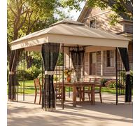 Outsunny 3 x 3 m Garden Gazebo with Shelves, UPF50+ Permanent Gazebo - Brown