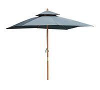 Outsunny 3 x 3 m Garden Parasol Umbrella, Large Square Outdoor Wooden Table Parasol with Double Tier, 48 mm Wooden Pole, 8 Ribs, Patio Sunshade for Balcony, Dark Grey