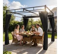 Outsunny 3 X 3 M Garden Pergola With Retractable Canopy, Curtains, Dark Grey, Grey