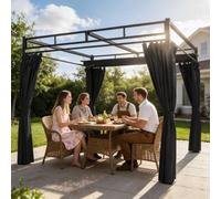 Outsunny 3 X 3 M Garden Pergola With Retractable Canopy, Curtains, Dark Grey