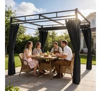 Outsunny 3 X 3 M Garden Pergola With Retractable Canopy, Curtains, Dark Grey, Grey