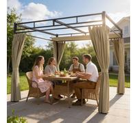 Outsunny 3 X 3 M Garden Pergola With Retractable Canopy, Curtains, Khaki