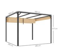 Outsunny 3 x 3(m) Pergola with Retractable Roof & Roller Shade, Dark Grey - Khaki - Aluminium, Polyester Fabric - 300L x 300W x 227H cm