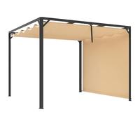 3 x 3(m) Pergola with Retractable Roof & Roller Shade, Khaki Outsunny Khaki One Size