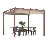 Outsunny 3 x 3(m) Garden Pergola with Retractable Roof Canopy and Wood Grain Aluminium Frame, Outdoor Gazebo Pergola Kit, UPF30+ Sun Shade Shelter for Deck, Porch, Natural Wood Finish Wood