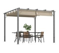 Outsunny 3 x 3(m) Garden Pergola with Retractable Roof Canopy and Wood Grain Aluminium Frame, Outdoor Gazebo Pergola Kit, UPF30+ Sun Shade Shelter for Deck, Porch, Grey Grey
