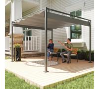 Outsunny 3 x 3m Garden Pergola with Retractable Roof - UPF30+ - Grey - Metal, 180gsm Polyester Fabric - 298L x 297W x 221Hcm