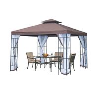 OUTSUNNY 3 x 3(m) Patio Gazebo Canopy Garden Pavilion with 2 Tier Roof in Brown Outsunny Brown