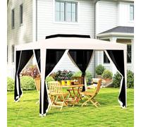 Outsunny 3 X 3 M Gazebo, Netting Party Tent W/ Double Tier Roof, Cream White