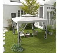 Outsunny 3 x 3 m Gazebo, Netting Party Tent w/ Double Tier Roof, Light Grey
