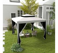 Outsunny 3 X 3 M Gazebo, Netting Party Tent W/ Double Tier Roof, Light Grey