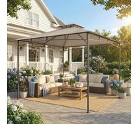 Outsunny 3 x 3 m Gazebo, Outdoor Gazebo Canopy with 2-Tier Roof - 300L x 300W x 285H cm - Gazebo - Khaki