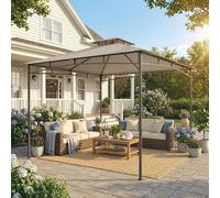 Outsunny 3 x 3 m Gazebo, Outdoor Gazebo Canopy with 2-Tier Roof - 300L x 300W x 285H cm - Gazebo - Khaki