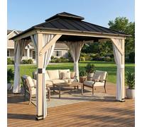 OUTSUNNY 3 x 3 m Hardtop Gazebo, Double Roof Garden Gazebo, Light Grey | Size: 3m x 3m Outsunny Light Grey 3m x 3m