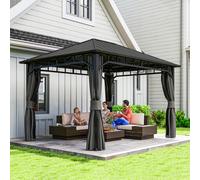 Outsunny 3 x 3(m) Hardtop Gazebo with Galvanised Steel Roof and Sides - Dark Grey - Metal, Polyester - 390L x 300W x 287H cm