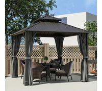 Outsunny 3 x 3(m) Hardtop Gazebo with Metal Roof, Netting and Curtains, Grey - 300L x 300W x 290H cm - Gazebo - 1