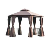 Outsunny 3 x 3(m) Hexagon Gazebo Patio Canopy Party Tent Outdoor Garden Shelter w/ 2 Tier Roof & Side Panel - Brown Brown