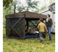 OUTSUNNY 3 x 3(m) Hexagon Pop Up Gazebo with 5 Sides, Netting in Brown Outsunny Brown