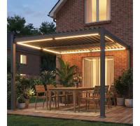 Outsunny 3 x 3 m Louvered Pergola w/ Solar LED lights, Patio Gazebo Pergola