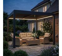 OUTSUNNY 3 x 3 m Louvered Pergola with LED Lights, Metal Louvres, Dark Grey | Size: 3m x 3m Outsunny Dark Grey 3m x 3m