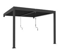 Outsunny 3 x 3 m Louvered Pergola with LED Lights, Metal Louvres, Wall Mounted Aluminium Patio Gazebo Pergola, Dark Grey