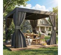 Outsunny 3 x 3 m Louvered Pergola with Metal Louvred Roof, Aluminium Frame - 1 - Louvered Pergola - 300