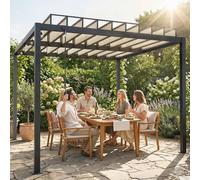 OUTSUNNY 3 x 3 m Louvered Pergola with PC Roof, Aluminium Patio Gazebo in Dark Grey | Size: 3m x 3m Outsunny Dark Grey 3m x 3m