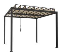 Outsunny 3 x 3 m Louvered Pergola with PC Roof, Aluminium Patio Gazebo Pergola Canopy with Drainage Gutters, Handle, Coffee