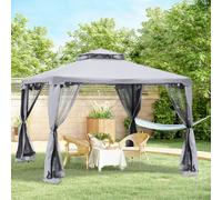 Outsunny 3 x 3 m Metal Gazebo, Garden Pavillion, Double Roof Outdoor Canopy Shelter with Mesh Sidewalls, Grey Grey