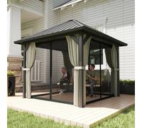 OUTSUNNY 3 x 3(m) Metal Hardtop Gazebo with Netting & Curtains, Black Outsunny Black
