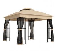 Outsunny 3 x 3 m Outdoor Garden Gazebo with Post Shelves, UPF50+ Double Roof Patio Permanent Pavilion, Brown
