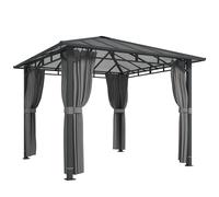 Outsunny 3 x 3 m Outdoor Hardtop Gazebo Canopy with PC Roof, Aluminium Permanent Pavilion Garden Gazebo with Curtains, Tan
