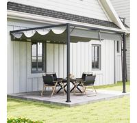 OUTSUNNY 3 x 3(m) Outdoor Lean To Pergola Retractable Canopy Wall Mounted in Grey Outsunny Grey